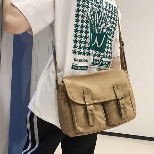 Canvas shoulder bag, men's straddle bag, casual Japanese mailman bag, women's simple retro student cross-body bag, men's cloth bag