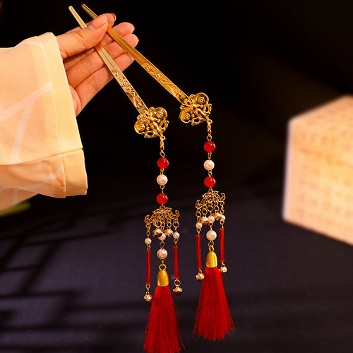 New Chinese-style phoenix hairpin, dangling earrings, bridal wedding dress, embroidered headwear, Ming-style Tang-style hairpins, cheongsam hair accessories