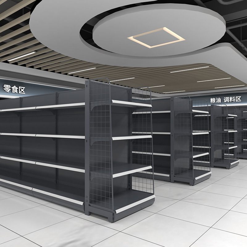 德丰大型超市货架灰色白色啤酒饮料大型卖场重型商超货架商场货架