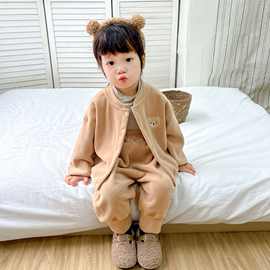 韩版男宝宝秋冬款套装奥粒绒套装无骨婴幼儿外出百搭保暖上衣裤子