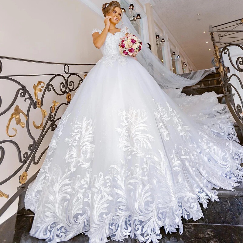 Exquisite Sequin Luxury Long Sleeve Ball Gown Wedding Dresses Crystals Vintage Mermaid Bridal Gowns Detachable Dress
