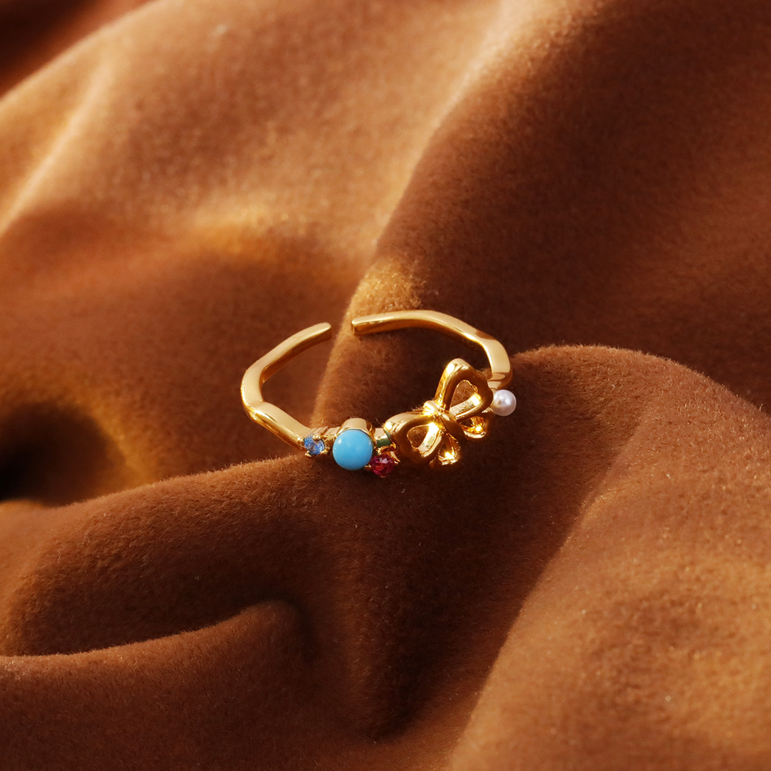 Copper fashionable universal turquoise genuine design one size ring…