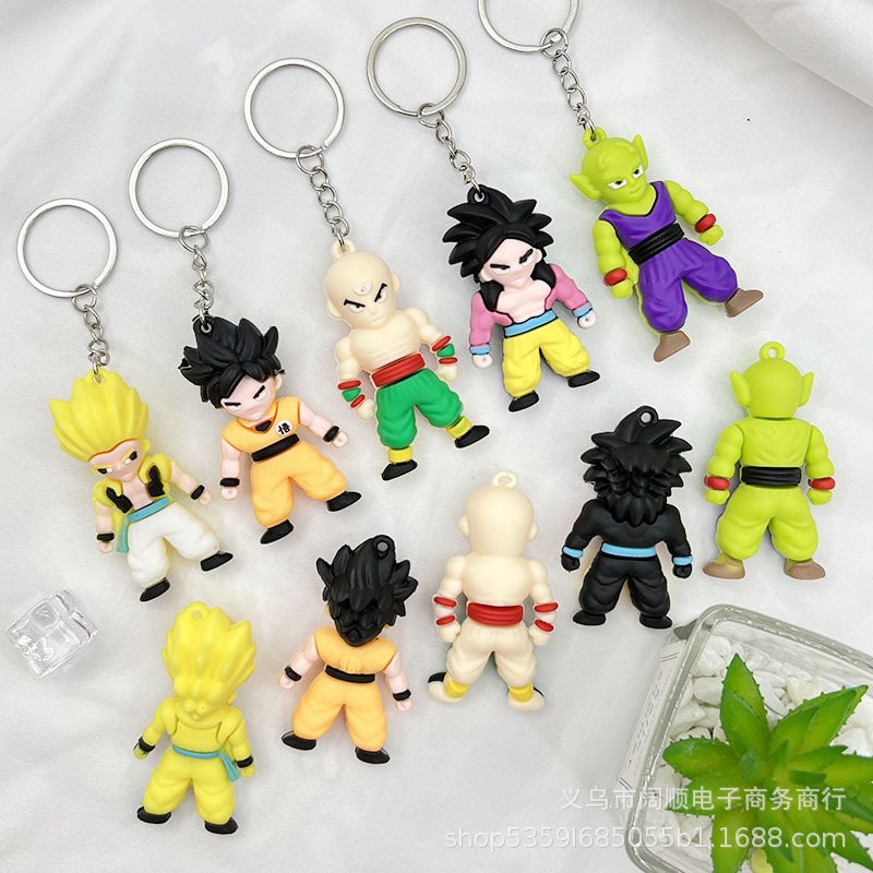 (2개) 새로운 애니메이션 드래곤 볼 키 체인 펜던트 PVC 부드러운 고무 인형 자동차 장식품 가방 펜던트 인형 선물