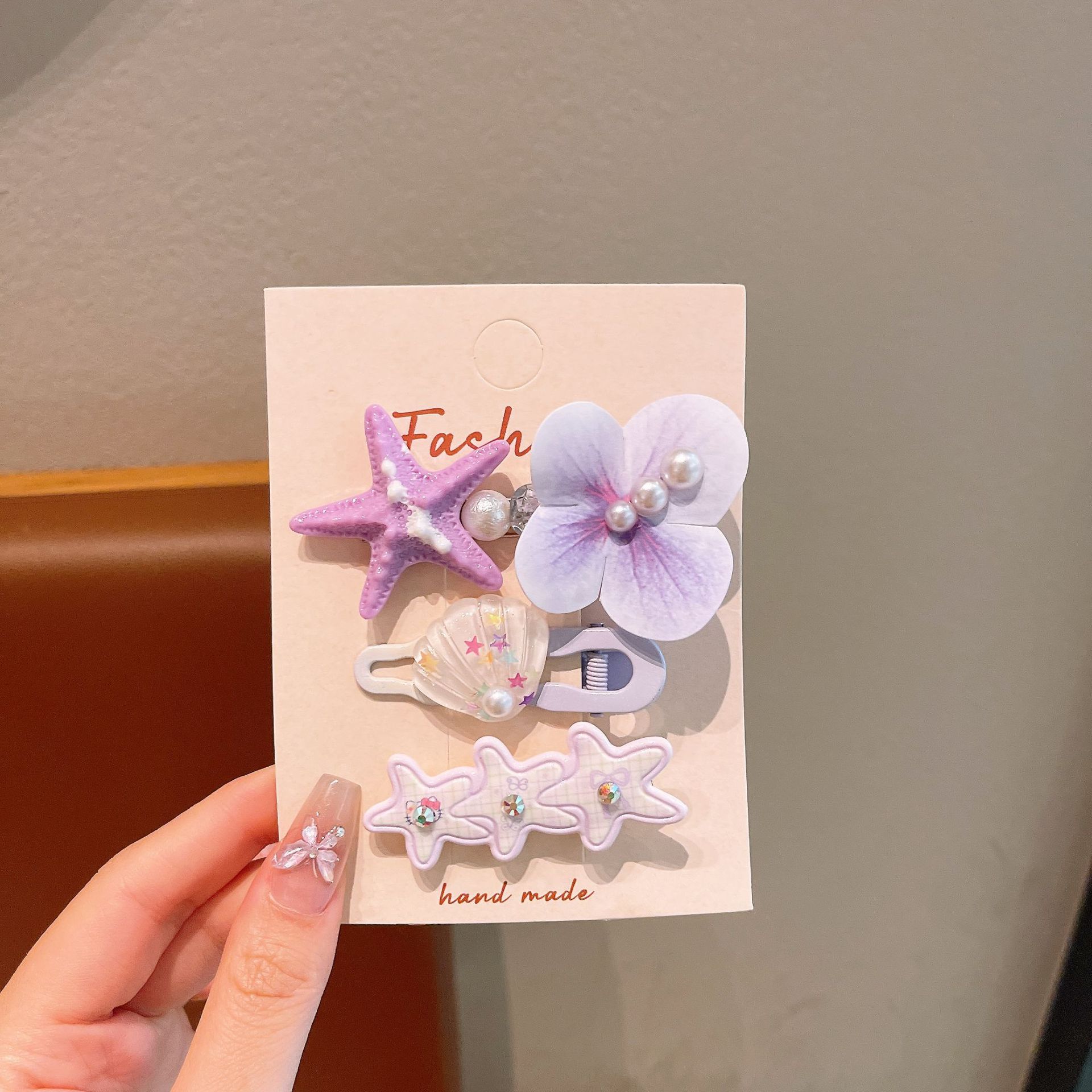 Orquídea de mariposa flores niños clip de boquilla conchas estrellas de mar pinzas de borde clip super hadas clip de cabello para niñas adornamiento para el cabello