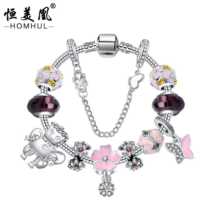 Panjia Hot Pink Flower Bush Wrap String Bracelet Flower Fairy Bella Flower Pendant Bracelet Factory Wholesale