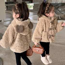 女童毛毛外套加绒冬季款2025新款洋气冬装儿童女宝宝加厚上衣韩版