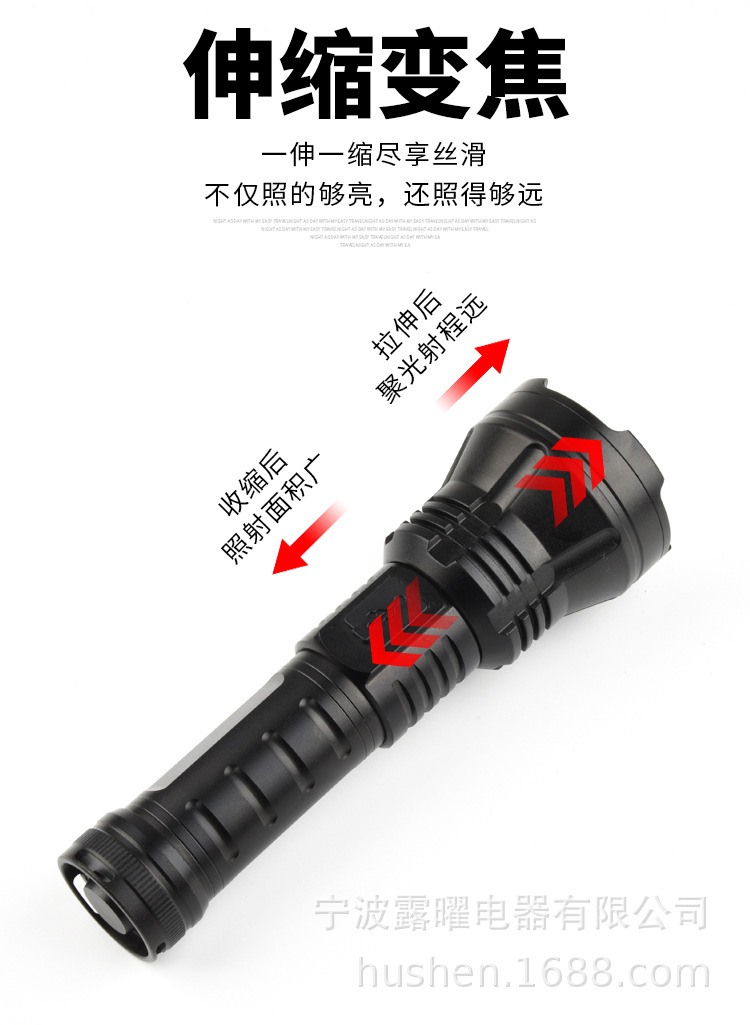 Outdoor Long-Lasting Led High-Intensity Flashlight, Aluminum Alloy Zoomable Handheld Rechargeable White Laser Long-Range Spotlight