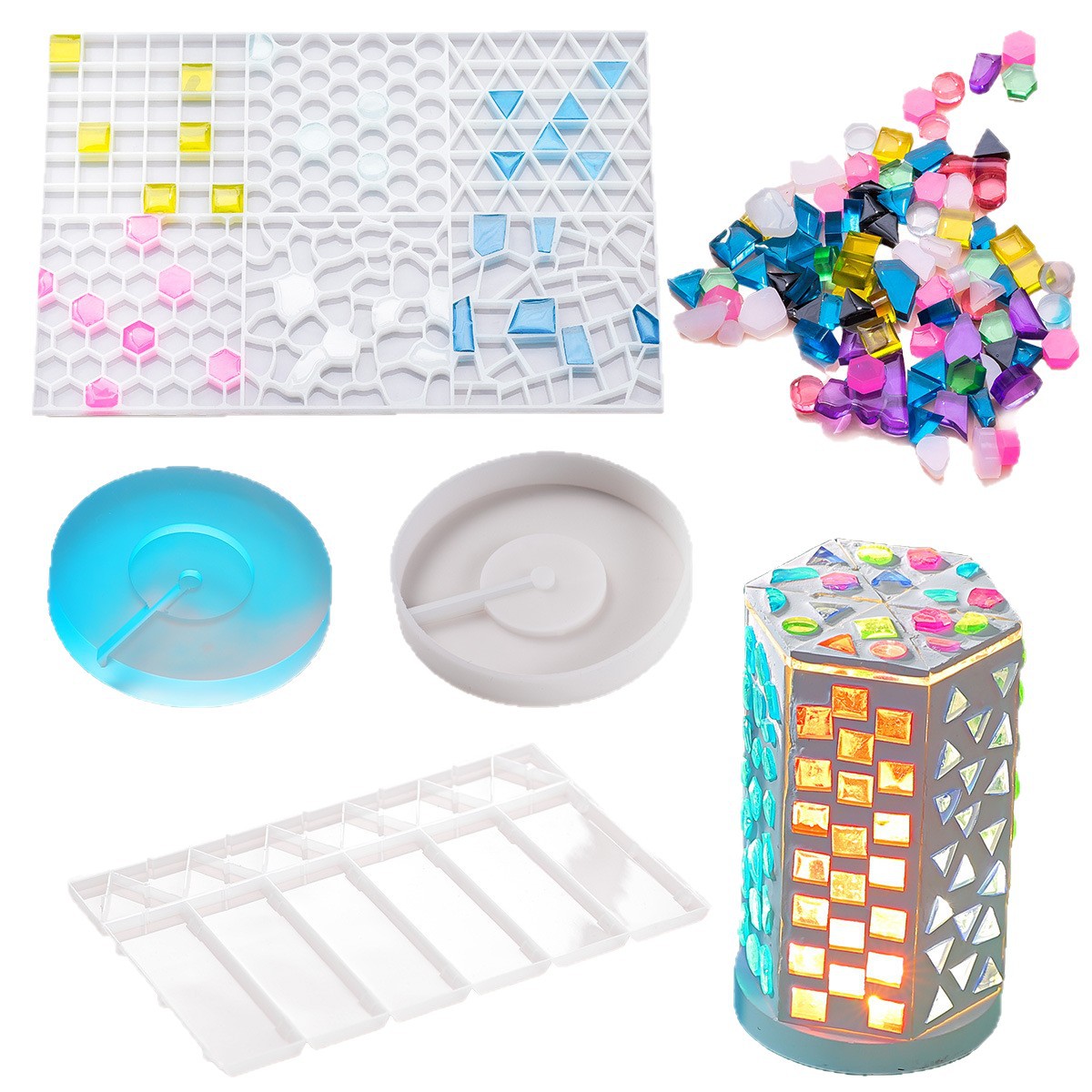 Cristal epoxi DIY molde de silicona decoración de flores secas muestra hexagonal caja de luz base mosaico caja de luz bolsa de molde
