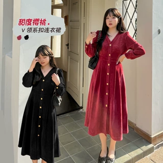 k3231大码连衣裙秋冬法式V领长款简约连衣裙大码女装胖MM裙子