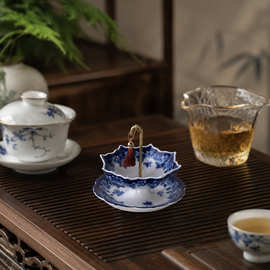 创意青花雨伞茶漏茶滤陶瓷茶叶过滤网茶道配件茶桌茶台装饰品摆件