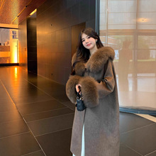 2025秋冬新款羊毛呢子外套女中长款高级感狐狸毛领双面羊绒大衣