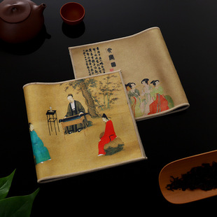 Thickened Suede Antique-Style Tea Towel and Tea Mat, Chinese-Style Painted Zen Tea Table Mat, Tea Set Absorbent Mat