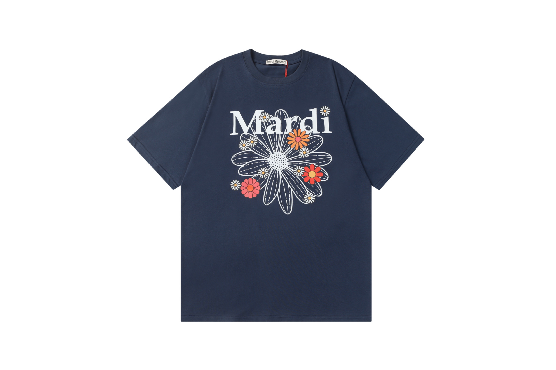 New Mardi Daisy Floral Print Short Sleeve Round Neck Loose T Shirt Summer Pure Cotton Casual Women's Top_ecoleips.com