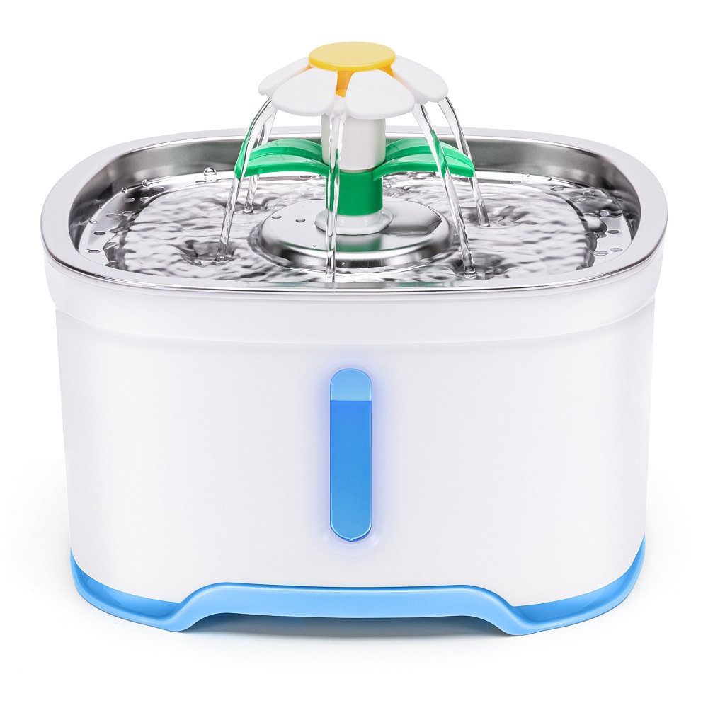 Explosiones transfronterizas 2.5L pequeñas flores para mascotas beber agua circulación con filtro purificar la calidad del agua inoxidable alimentación de agua para gatos