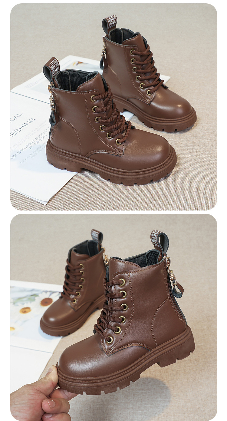 2024 Autumn/Winter New Children's Martin Single Boys' Velvet Short Warm Girls' Soft Bottom Leather Boots_voghion.com