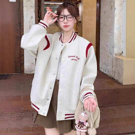 潮人秋冬季新款情侣棒球服外套美式复古潮牌刺绣撞色休闲男女夹克