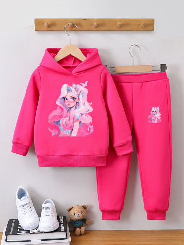 Women's Fall/Winter Fashion Hoodie Set for Kids - 2-Piece Cartoon Style for Girls with Long Sleeves