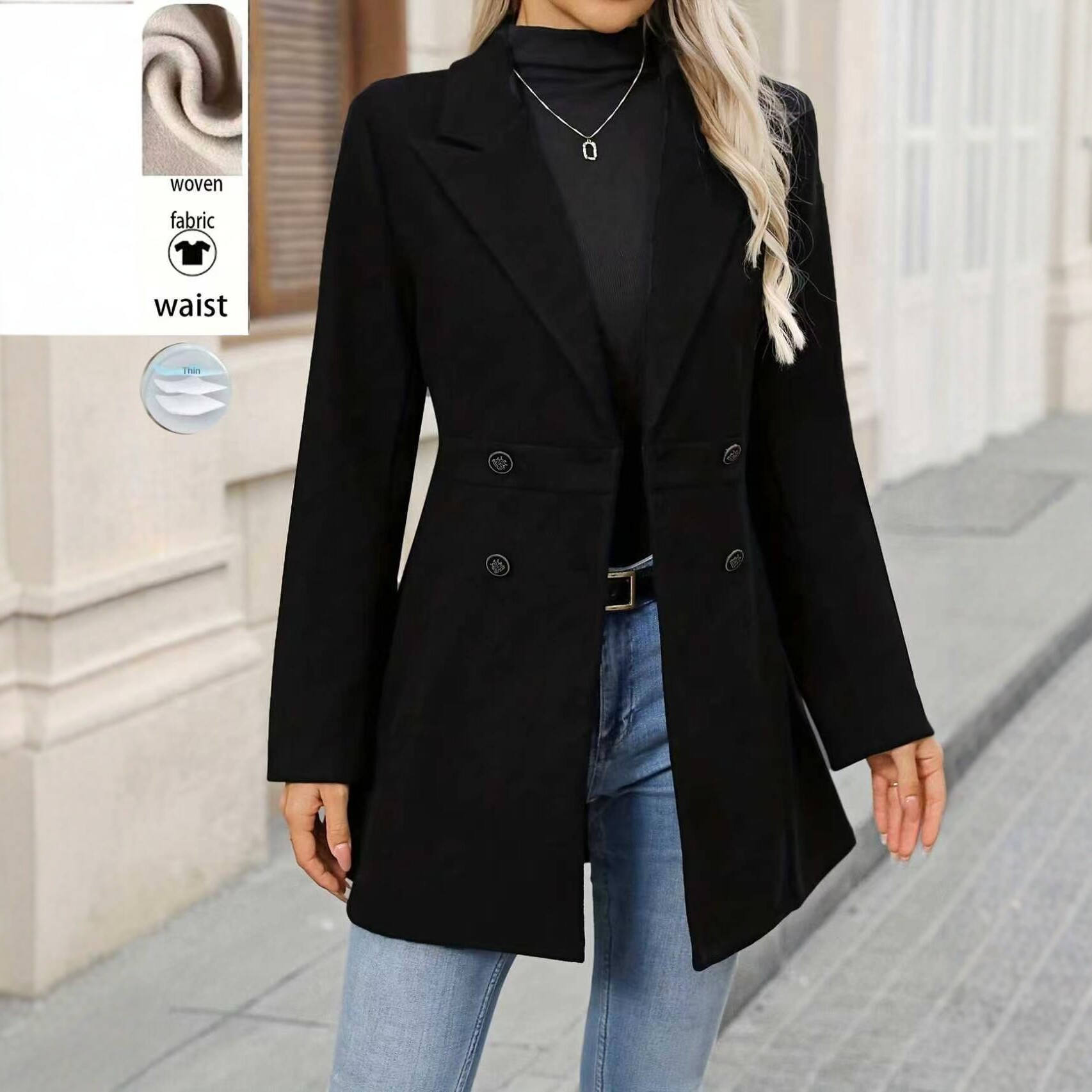 Large stock available: 2026 New European and American Style Double-Breasted Slim Fit Women's Casual Commuter Black Suit Top