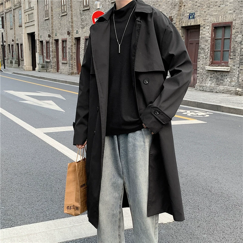 Men's demi-season brand trench coat, loose fit