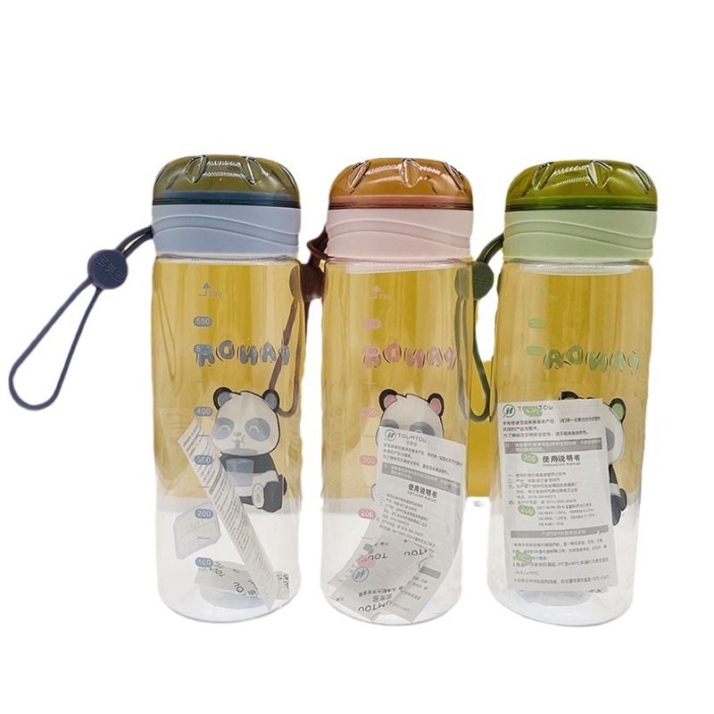 Domeido 1630PC de plástico taza de agua deportes al aire libre botella de agua portátil Panda de dibujos animados botella de agua taza de espacio con escala