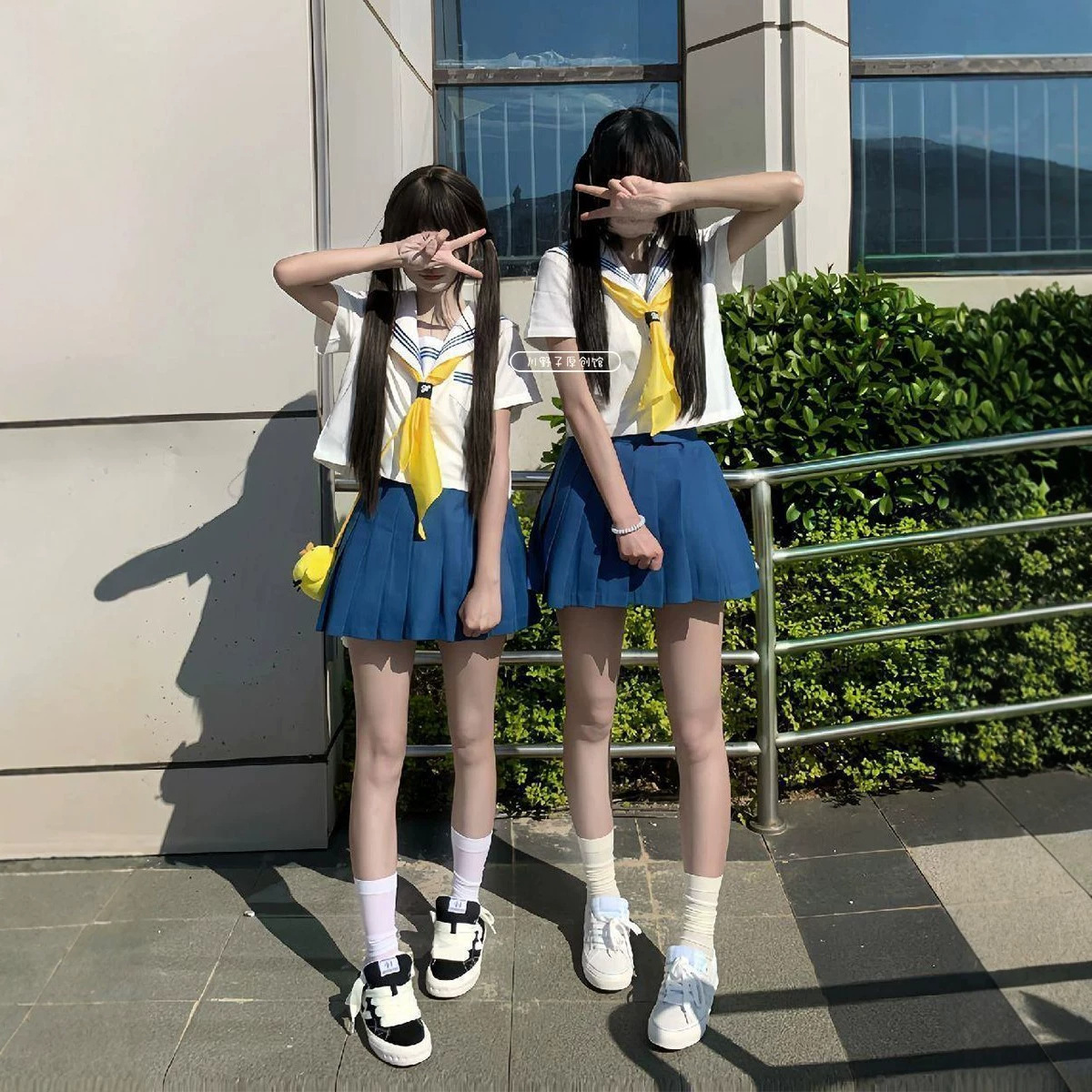 jk闺蜜双子星制服穿搭日系学院白领蓝三本水手服校供基础软妹套装