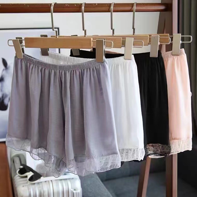 Sea Island Silk Safety Pants Women's Anti-miscellany Outerwear Internet Celebrity Leggings Lace Silk Satin Loose Large Size