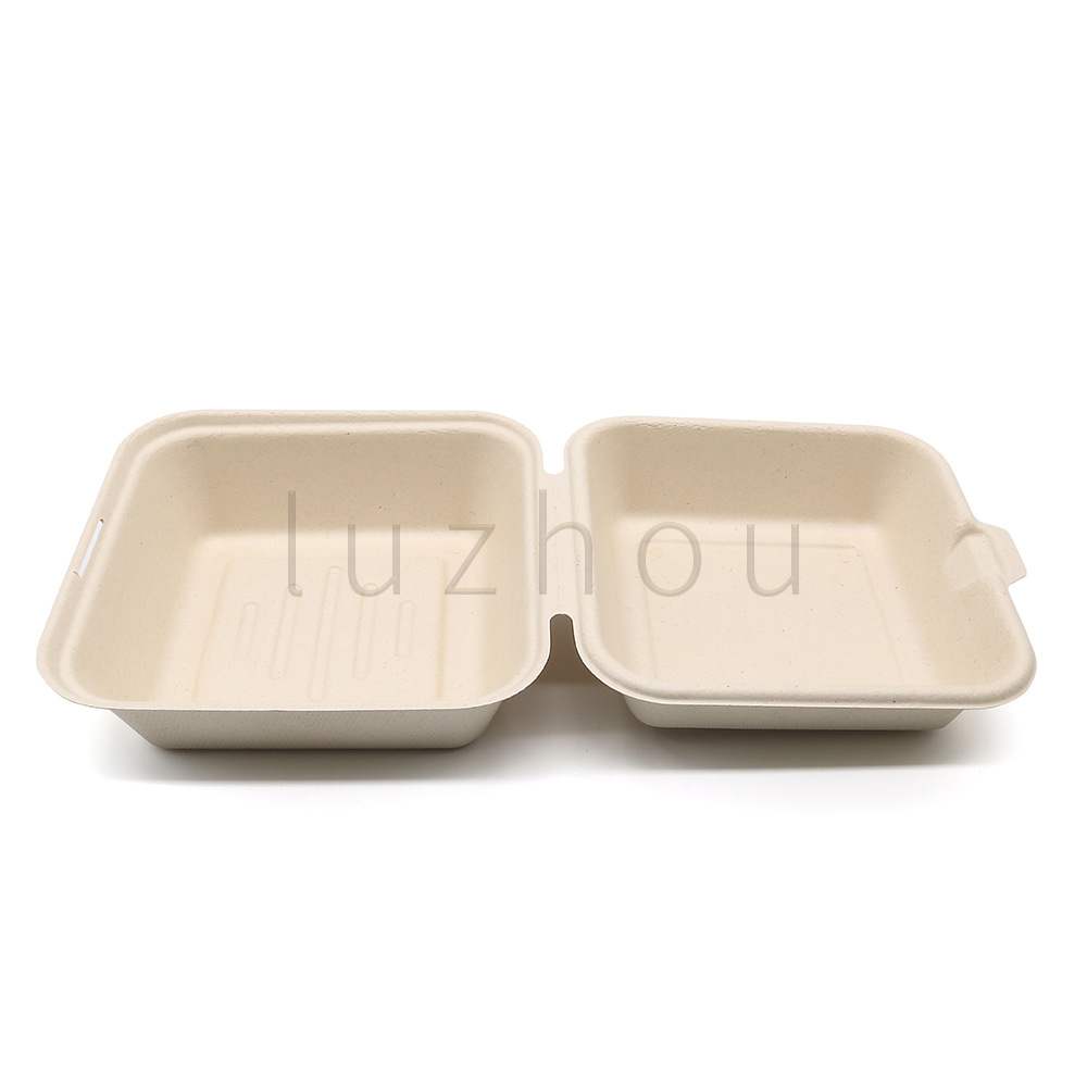 Pulpa de caña de azúcar Pulpa de bambú Caja de hamburguesa de 6 pulgadas Protección del medio ambiente Vajilla desechable Moldeo de pulpa compostable degradable