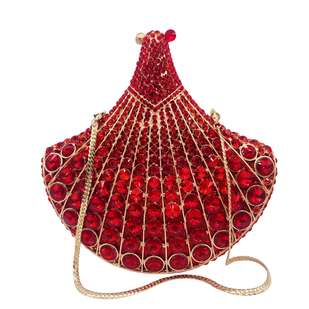 Clutch nữ hình quạt đính đá cao cấp dự tiệc cầm tay — màu vàng, bạc, màu đỏ, màu ô liu xanh chi tiết 9