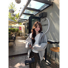 2470# alex stevens灰色连帽开衫拉链卫衣外套女新款加厚宽松上衣