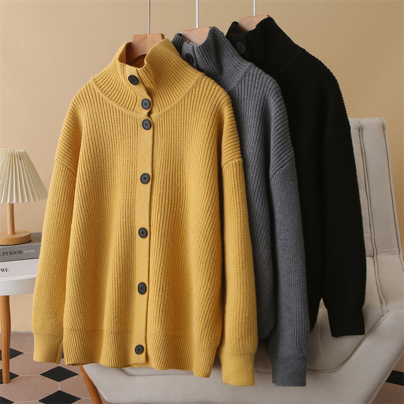 2025 Autumn and Winter Large Size Sweater Thickened Cardigan Women's Top Long Sleeve Lapel Jacket Fat Girl Solid Color Sweater 530