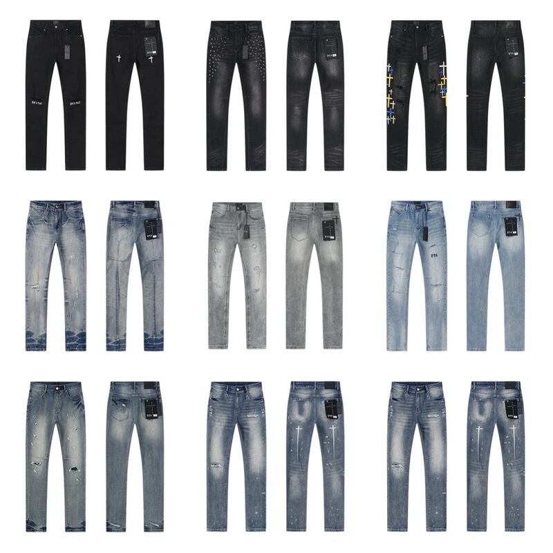 Wholesale American-Style Trendy Brand R+A Washed Vintage Ripped Embroidered Lettering Splatter Ink Straight-Leg Jeans Rta Pants