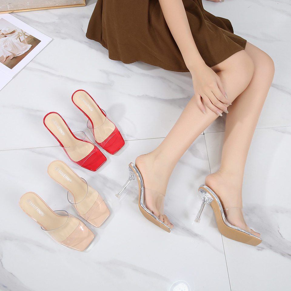 Dép sandal nữ mũi cá gót nhọn cao 6–8 cm phong cách hiện đại — Màu bạc, Màu hồng, Màu mơ, Màu trắng