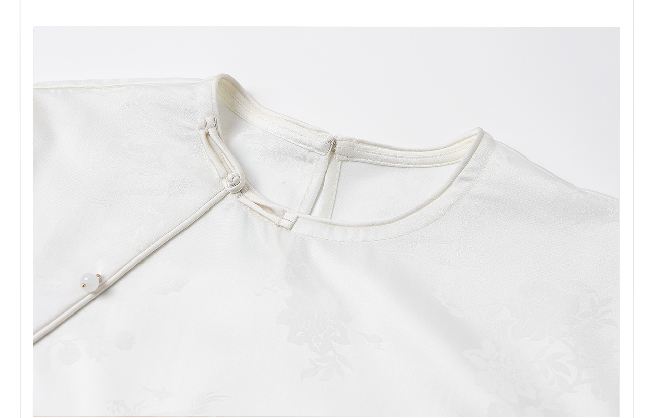 Áo thun nữ tay ngắn lụa tơ tằm jacquard trơn thiết kế đơn giản ZX M400 — Màu trắng chi tiết 38