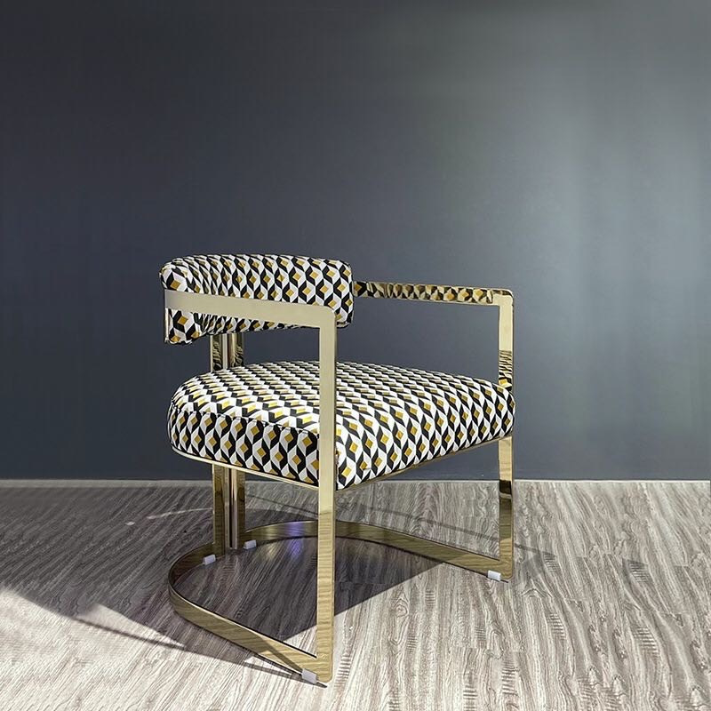不锈钢餐椅 现代轻奢休闲椅 意式极简客厅家用靠背扶手椅