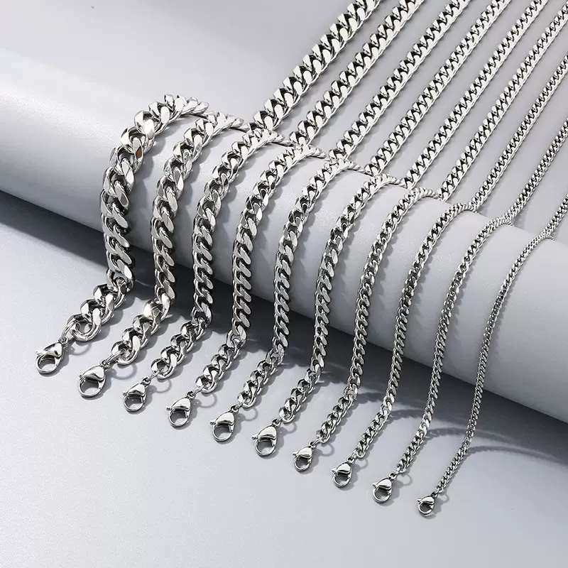 卡轮钛钢嘻哈欧美粗链条潮男士项链 不锈钢六面磨链配链饰品批发