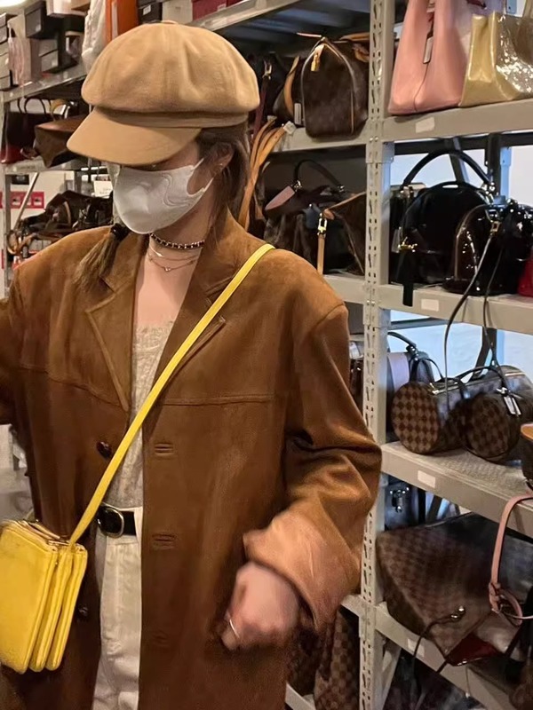 美拉德棕色麂皮绒西装外套女秋季设计感小众宽松休闲复古西服上衣|undefined