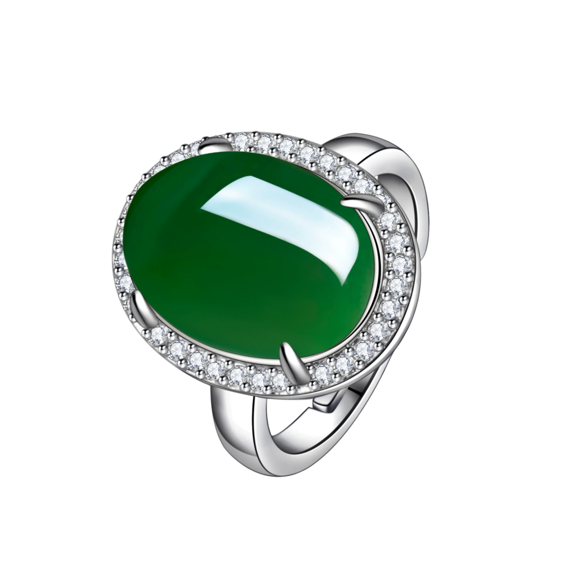 Organic agate emerald one size ring jade, ice imitation, with gem