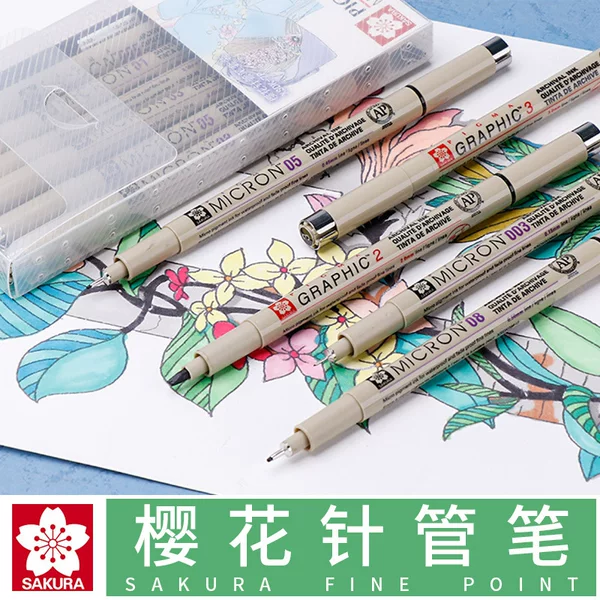 Japanese Cherry Blossom Needle Tip Pen, Soft Tip Calligraphy Pen, Black, Colored, Gray Series, Single Piece, Waterproof Design, for Outlining and Hand Drawing