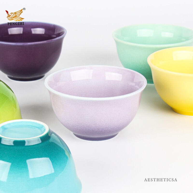 ins gradient macaron ceramic bowl household rice bowl soup bowl seasoning Bowl hotel restaurant Table tableware suit