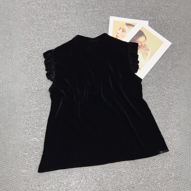 2026 New Style New Chinese-Style Stand Collar Beaded Sequin Mulberry Silk Velvet Flutter Sleeve Top Elegant Age-Reducing Shirt for Women