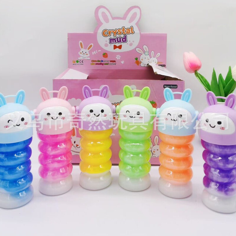 Cross-Border Direct Supply of Cute Rabbit Bottled Two-Color Pearlescent Slime Crystal Mud Stress Relief Toy for Children
