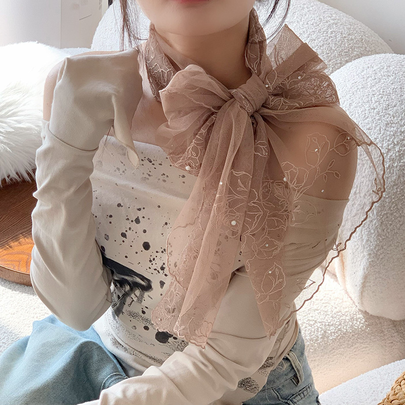 Bufandas de seda de alta calidad primavera y verano encaje clavos perlas bufandas de seda gancho flores bordadas bufandas de diseño