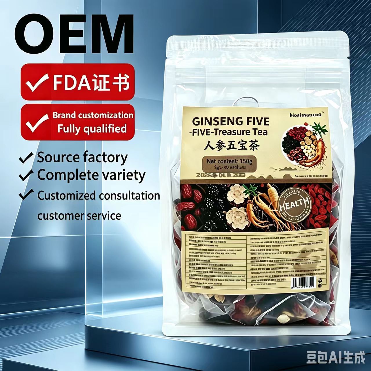 Ginseng Six Treasure Tea Ren Shen Liu Bao Cha 30 Teabags 5g Each Cold Brew Herbal Blend 150g in use