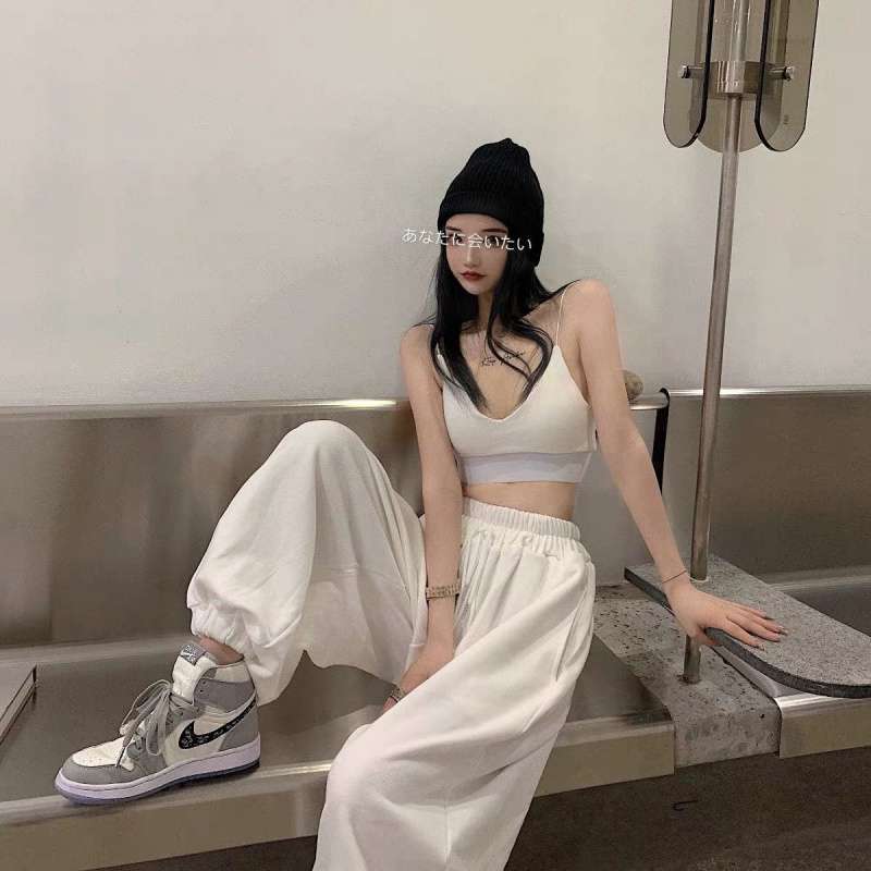 夏季运动裤子女宽松百搭潮流学生韩版哈伦裤束脚高腰休闲直筒套装|undefined