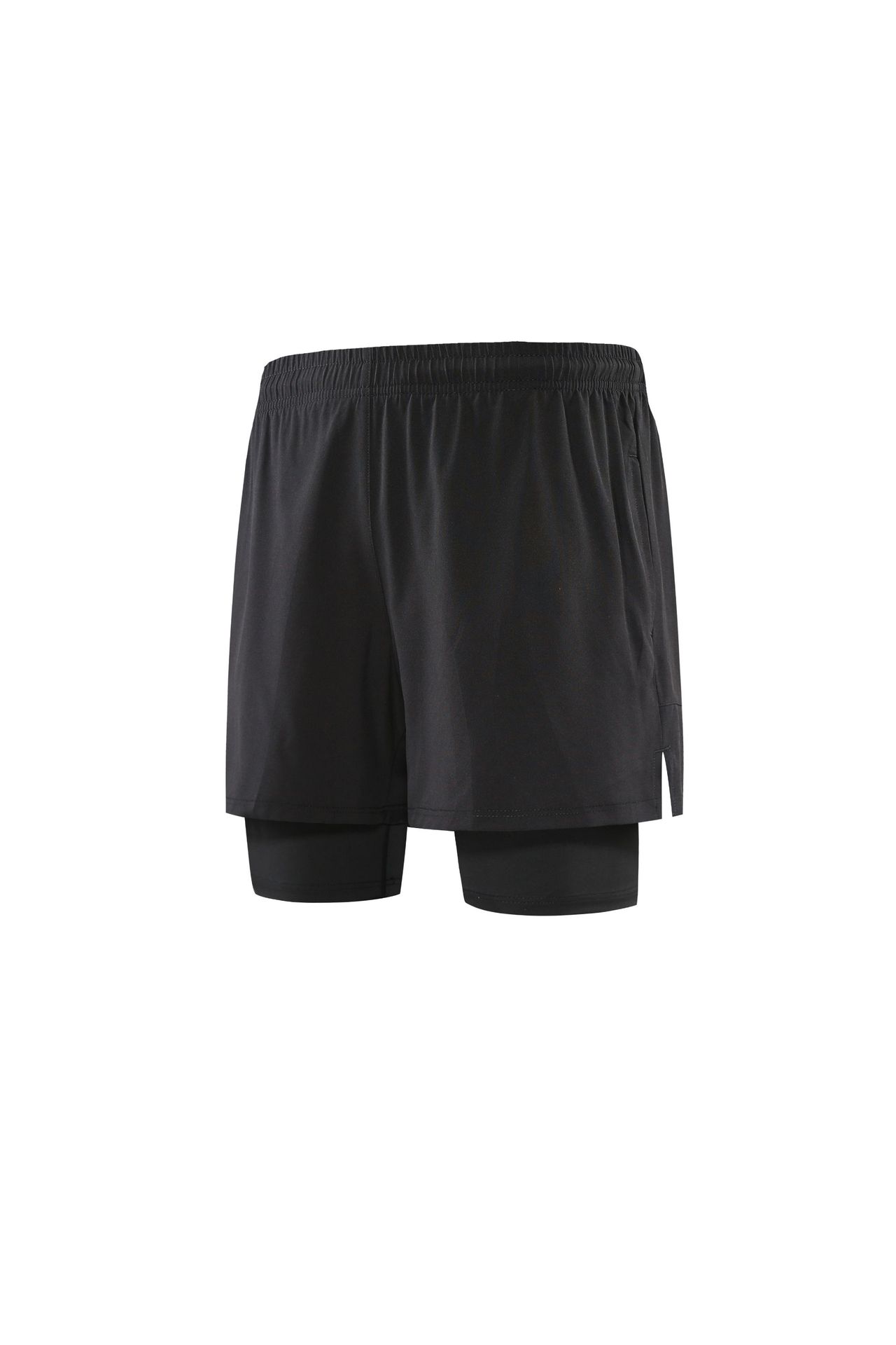 Comercio exterior falso dos pantalones cortos deportivos abiertos para hombres con costuras de malla reflectantes con forro antideslumbrantes pantalones elásticos de cinco puntos