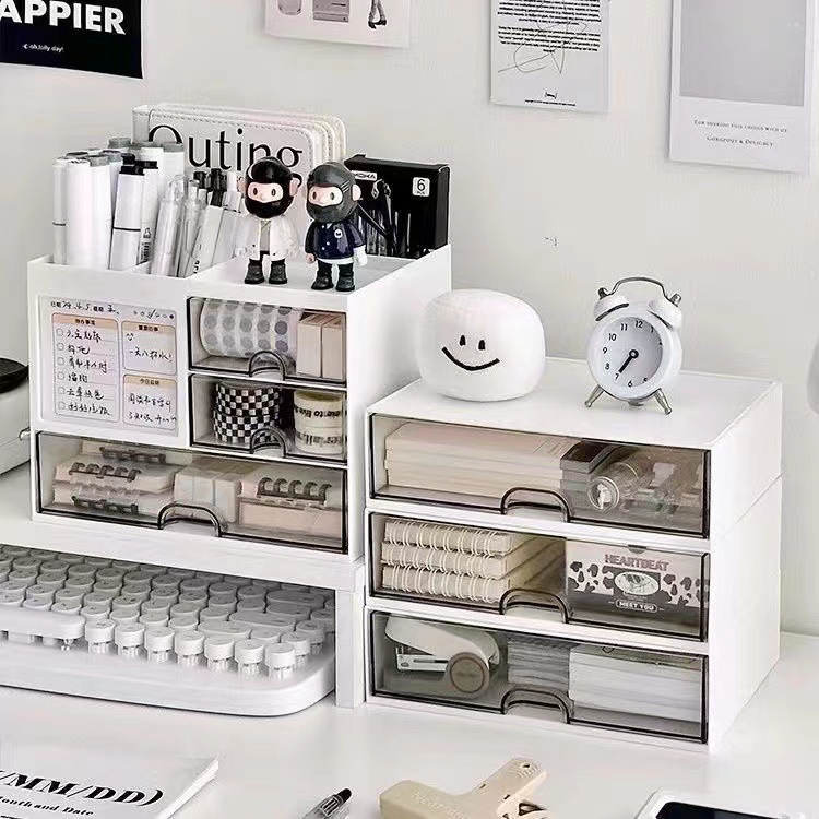 Caja de almacenamiento El cajón de escritorio es transparente y se puede superponer.