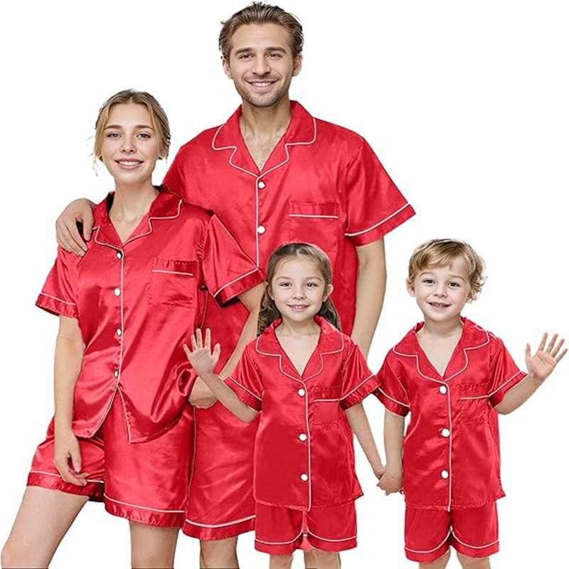 위시 아마존 2025 봄 여름 핫세일 신상품 유럽 및 미국 심플 솔리드 컬러 리브 장식 부모-자식 홈 의류 세트