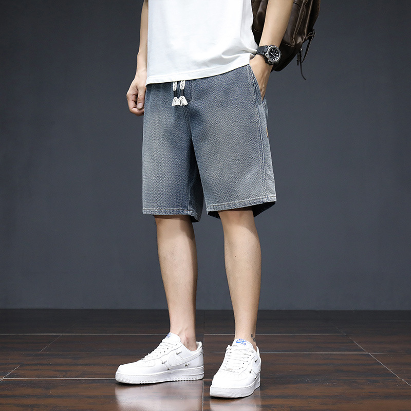Pantalones Cortos de Mezclilla de 5 Puntos para Hombre de Fibra Sintética Corte Recto para Uso Diario