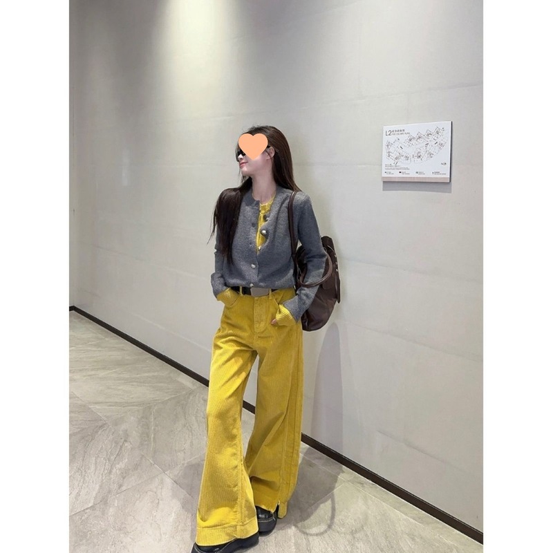 设计感撞色假两件毛衣开衫外套女秋季黄色小众短款长袖针织衫上衣|undefined
