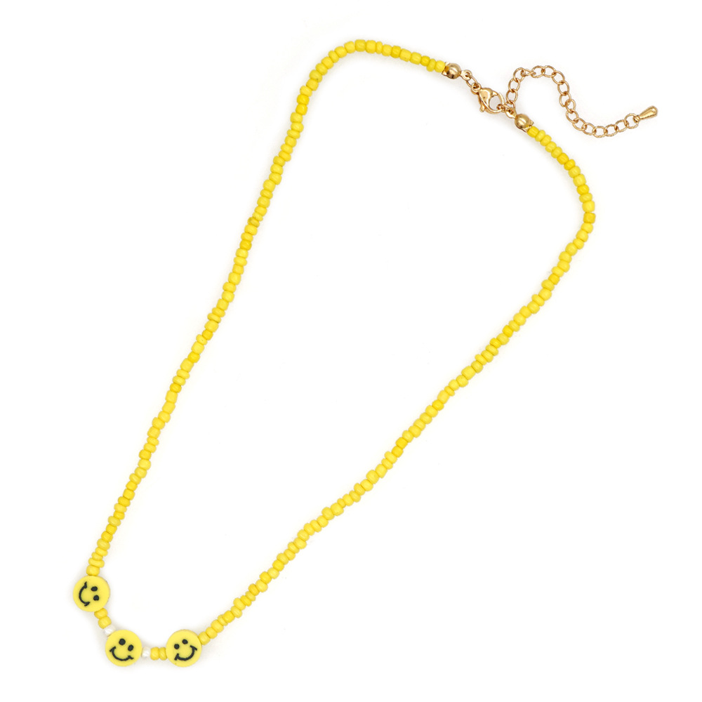 Mode Simple Bohème Petit Bijoux Perles Beiges Jaunes Collier Smiley Jaune display picture 4